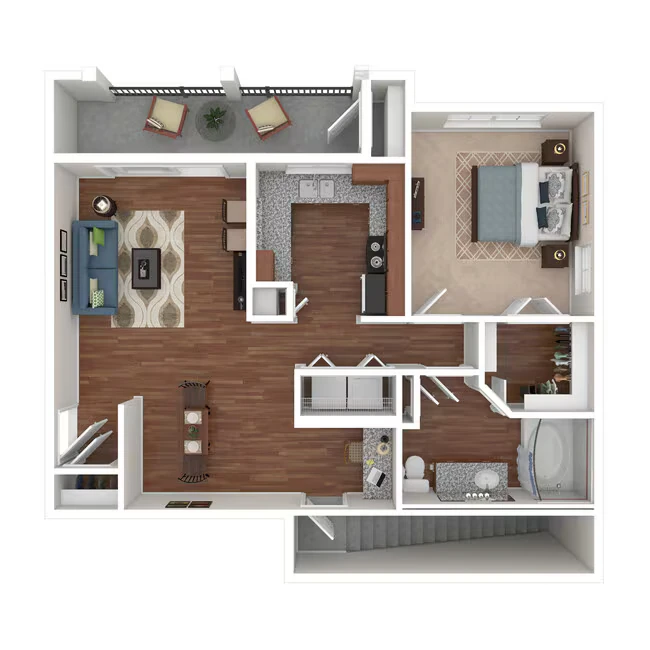 1 Bed 1 Bath 874 SqFt (766 Net)  0535 floor plan